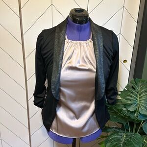 Stroosh Black Shiny Button Ruched 3/4 Sleeve Blazer Jacket Size Medium Corpocore